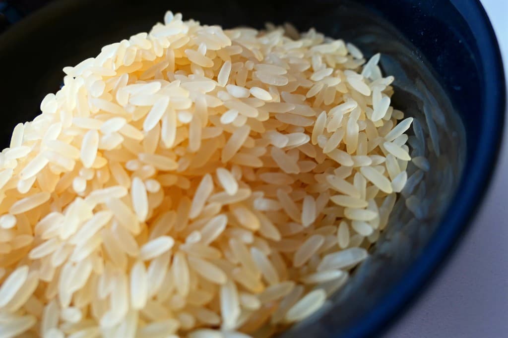 Premium long-grain rice in a bowl