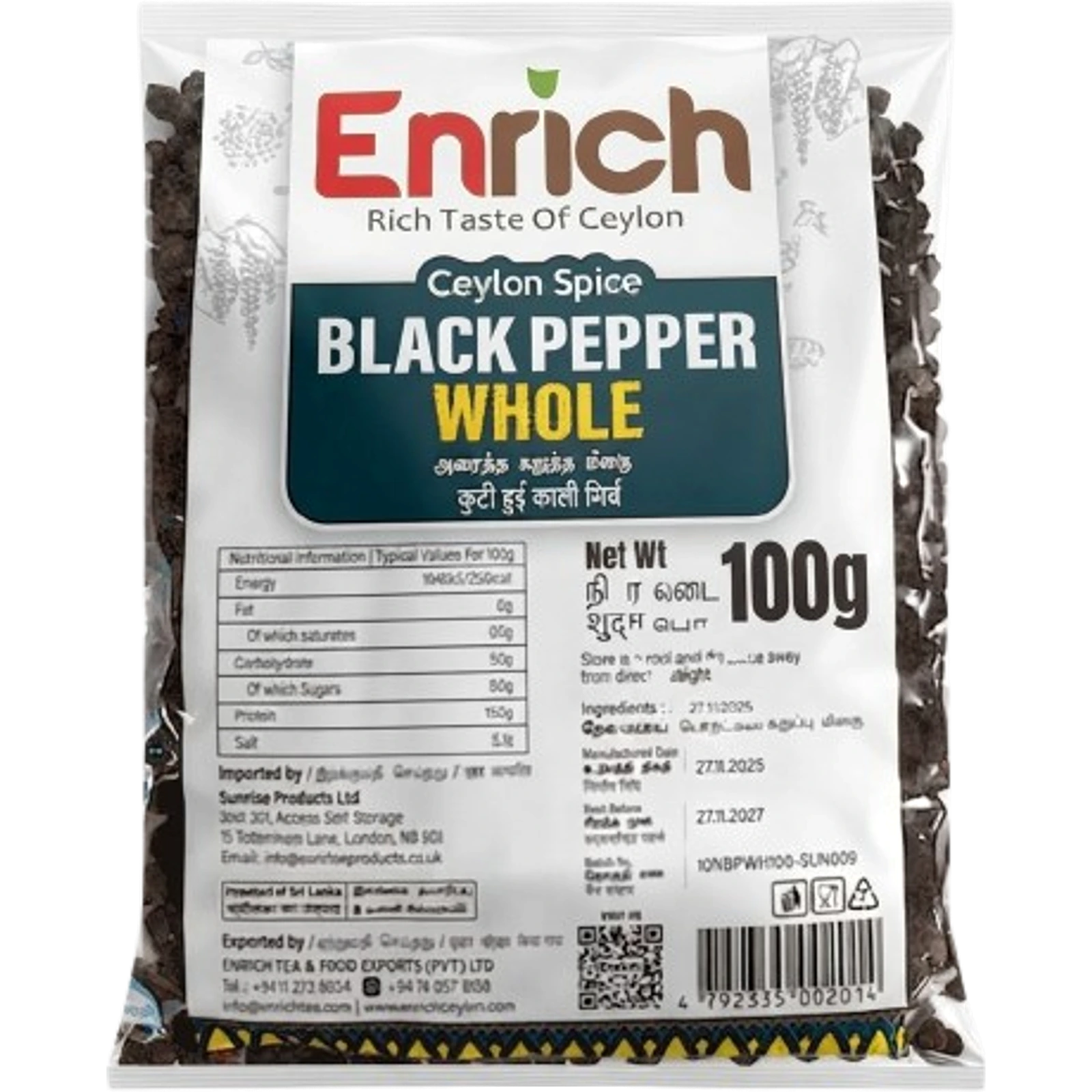 Enrich Black Pepper Whole 100g
